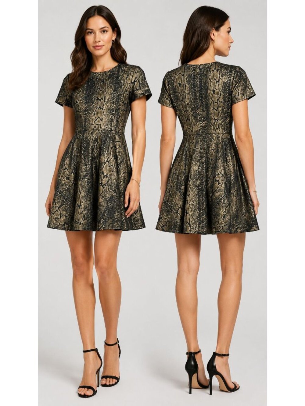 Alice By Temperley Metallic Snake Print Flared Dress Short Sleeve Size 6